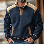 Χαμηλού Κόστους Fleece Hoodie-Ανδρικά Πουλόβερ Φούτερ με φερμουάρ Φούτερ από φλις Κάνε στην άκρη Βαθυγάλαζο Χακί Όρθιος γιακάς Συνδυασμός Χρωμάτων Κουρελού Αθλήματα &amp; Ύπαιθρος Καθημερινά Streetwear Βίντατζ Φθινόπωρο Χειμώνας Ρούχα