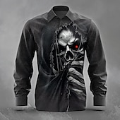 abordables Camisetas de Halloween-Hombre Cráneos Muerte Rasgado Camisa Abotonar la camisa Manga Larga Gótico punk oscuro Festivos Ropa de calle Verano Primavera Cuello Vuelto Impresión 3D camisas con cuello Negro 1 Negro 3 Negro
