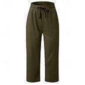 abordables jambe large et taille haute-Femmes Jambe large Chinos Occasionnel Longueur mollet Naturel Uni in in france they say Pontalon wide leg Confortable Respirabilité Décontracté Quotidien Noir Blanche Vin Vert Véronèse Printemps