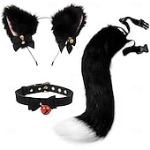 baratos Acessórios de penteados-Conjunto de faixa de cabeça com orelhas de gato e cauda feito à mão – acessórios fofos para cosplay de gatinha, orelhas e cauda de animais para Halloween, festa e fantasias