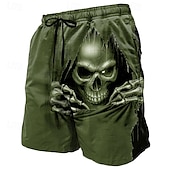 お買い得  レトロビンテージ &amp; 倫理-男性用 スカル 死 スイムトランク スイムショーツ ボードショーツ ミディアムウエスト ダークパンクゴシック 祝日 ストリートウェア サイドポケット メッシュライニング 伸縮性のあるドローストリングウエスト デザイナー 衣類