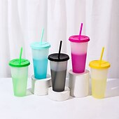 levne Sklenice-10 ks kelímků s víčky a brčky, které mění barvu, opakovaně použitelné sklenice na studené nápoje o objemu 710 ml/24 oz, plastové kelímky s teplotním senzorem, vhodné pro venkovní použití, cestování,