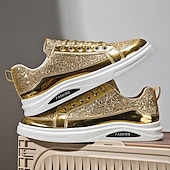 preiswerte Lässige Sneakers-Herren-Sneaker mit goldenem Glitzer, lässige Modeschuhe für Streetwear-Partys und Feiertagsveranstaltungen