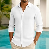 economico camicia da uomo con bottoni-Per uomo Camicia Camicia a nido d&#039;ape Camicia Estiva Camicia casual Camicia con Bottoni Camicie sbottonate Nero Bianco Blu Kaki Manica Lunga Semplice Bavero Vacanza Quotidiano Abbigliamento Moda