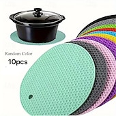 economico Stoccaggio cucina-10 tappetini rotondi multifunzionali in silicone resistenti al calore, sottobicchieri e sottopentola antiscivolo, protezioni per tavolo per cucina, sala da pranzo, picnic, colori casuali