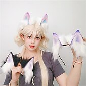 ieftine Accesorii Stilizare Păr-Bandă de păr cu urechi de pisică cu gradient de dopamină, cu urechi de vulpe și lup întunecate – urechi de animale lucrate manual pentru Halloween, cosplay, petrecere și jocuri de rol