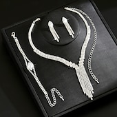preiswerte Schmucksets-Brautschmuck-Sets 3 Imitationsdiamant 1 Halskette 1 Armband Ohrringe Damen Elegant Süß Lieblich Quastenfransen Liebe Kostbar Tropfen Schmuck-Set Für Hochzeit Party-Abendmode Geschenk