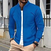 economico Giubbotti Casual-Per uomo Giacca Leggera Giacca a nido d&#039;ape Giacca Casual Vacanza Quotidiano Traspirante Tasca Primavera Autunno Semplice Moda Classico Collo alla coreana Regolare Nero Bianco Blu Cachi Grigio Giacca