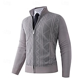 baratos suéter cardigã masculino-Homens Sueter Cardigan Suéter Cortado Suéter com zíper Suéter de malha Estriado Tricotar Tops regulares Tosão Tecido Colarinho Chinês Moda Clássico Férias Roupa Diária Roupa Outono Inverno Vermelho