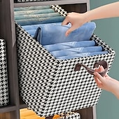 cheap Clothes Drawer Organizers-2Pcs Foldable Jeans Organizer for Closet, Large Capacity Houndstooth Storage Box, Dustproof Foldable Clothes Storage Bin for Home Organization