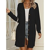 abordables Manteaux &amp; trenchs-Femmes Veste Décontractée Confortable Respirant Boutons Occasionnel Uni Vacances Rue Occasionnel Tenue quotidienne Simple Boutonnage Long Col en V Coupe régulière manche longue Vêtements d&#039;extérieur