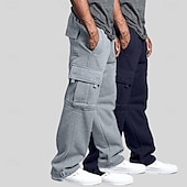 お買い得  スウェットパンツ-男性用 フリースパンツ スウェットパンツ ジョガー ズボン カーゴスウェットパンツ 弾性ウエスト ドローストリング マルチポケット 純色 ウォーム 吸汗性 全長 カジュアル 日常 ランニング ファッション ストリートファッション ブラック+ネイビーブルー ブラック＋ライトグレー 伸縮性あり