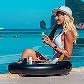 cheap Outdoor Activity-Inflatable PVC Floating Bar for Pool Parties - Multi-Hole Cup Holder &amp; Snack Tray Durable Black Drink Station for Outdoor Swimming Events Inflatable Pool Float Summer Party Essentials