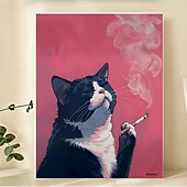 abordables Hasta 30 $-Room Decor 1pc Smoking Cat Canvas Print Poster Black Cat Theme Wall Art Decor Unique Creative Wall Art for Living Room Bedroom Office Restaurant Waterproof Frameless