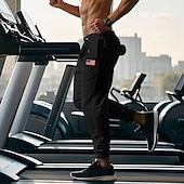 billiga Joggingbyxor-Herr Atletiska byxor Joggingbyxor Joggare Långbyxor Ficka Elastisk midja Snörning Amerikanska flaggan Komfort Utomhussport Dagligen Mode Ledigt Svart Gul Microelastisk