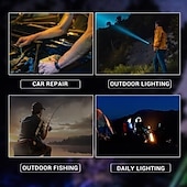 abordables Lampes de travail-Lampe de poche tactique rechargeable, lampes de poche puissantes à haute luminosité avec 7 modes d&#039;éclairage, feu latéral d&#039;avertissement COB, étanchéité IPX6, faisceau zoomable, lampe de poche