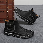 tanie Botki-męskie ręcznie robione botki w stylu retro z ozdobnymi klamrami – stylowe, codzienne buty inspirowane mokasynami, idealne na jesienne spacery, weekendowe wyjścia i codzienną modę