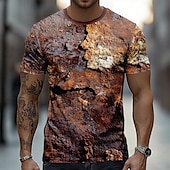 preiswerte 3D-T-Shirts-Herren Optische Täuschung 3D T Shirt Kurzarm T-Shirt 3D-Druck Rundhalsausschnitt Hemd Übertrieben Retro Vintage Vintage-Retro Party Straße Lässig Gelb Braun Grün Sommer Frühling Ganzjahres Bekleidung