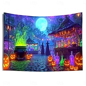 cheap Halloween Garage Door Cover-Halloween Blacklight Tapestry Witch Castle UV Reactive Glow in the Dark Forest Trippy Mountain Misty Graveyard Ghost Hanging Tapestry Wall Art Mural for Living Room Bedroom