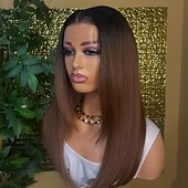 economico Parrucche lace front capelli veri-Capelli umani Remy 5x5 Chiusura 13x4 Fronte in Pizzo Parrucca Riga centrale Capelli brasiliani Liscio Marrone Parrucca 130% 150% Densità dei capelli con Capelli di Bambino Capelli schiariti 100