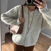 voordelige Vesten en bovenkleding-Dames Trui Vest Modieus Streetwear Dagelijks Effen Kleur Geribd Open voorzijde Gebreid Lange mouw Normale tops breien Feestdagen Uitgaan Weekend Wit Rood Herfst Winter