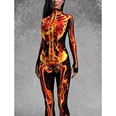 رخيصةأون جمجمة وعظام-هيكل عظمي هالوين بودي سوت Catsuit كامل الجسم زي مخيف للأطفال للبالغين رجالي نسائي للصبيان عيد الرعب مهرجان يوم الموتى أداء مناسب للحفلات نادي أزياء هالوين سهلة تلبيس