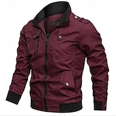 preiswerte Cargo-Jacken-Herren Leichte Jacke Cargo-Jacke Freizeitjacke Urlaub Täglich Tasche Frühling Herbst Einfach Mode Klassisch Stehkragen Regulär Schwarz Wein Khaki Armeegrün Dunkelblau Jacken