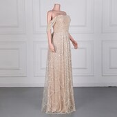 cheap Evening Dresses-Mermaid / Trumpet Evening Gown Elegant Dress Formal Prom Sweep / Brush Train Sleeveless Off Shoulder Lace with Pearls Sequin