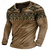 ieftine Stil etnic-Bărbați Grafic Tribal Cămașă Henley Manșon Lung Tipărire 3D Modă Designer Comfortabil În aer liber Zilnic Primăvara &amp; toamnă Bleumarin Maro Trifoi Gri Henley Tricou Henley