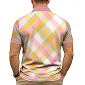 baratos Polo Geométrico Masculino-Homens Pólo O negócio Casual Aberto para a Lateral Manga Curta Moda Lazer Geométrica Xadrez Botões Verão Azul Laranja Pólo