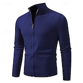 levne pánský svetr cardigan-Pánské Svetr Cardigan Oříznutý svetr Svetr na zip Pletený svetr Rýhovaný Plést Běžné topy Zapni Bez vzoru Stojáček Módní Klasické Dovolená Denní nošení Oblečení Podzim Zima Černá Bordó S M L