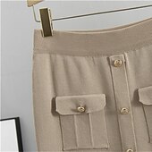 abordables Ensembles chemisiers pour femmes-Femmes Robe Ensemble Robe fourreau Occasionnel Robes semi-formelles Uni Avec Poches Robe Midi manche longue Col de chemise Extérieur Date Noir Kaki Abricot Automne Coupe Ample