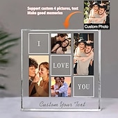 cheap Gifts-Personalized Photo Block Valentine's Day Custom Gift for Him or Her, Acrylic Plaque Block with 4 Photo Collage, Unique Romantic Picture Gift for Boyfriend or Girlfriend