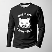 お買い得  メンズおもしろTシャツ-メンズロングスリーブグラフィックTシャツ - グランピーキャット &#039;これが私の幸せな顔&#039; 面白い皮肉シャツ