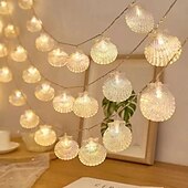 abordables Tiras de Luces LED-Guirnalda de luces de concha marina de 1,5/3 m, 10/20 LED a batería, con forma de estrella de mar, ideal para bodas, fiestas, Navidad, hogar, vacaciones, decoración de ventanas.