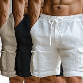 economico Classico-Per uomo Pantaloncini cargo Shorts di Lino Pantaloncini Estivi Shorts da Spiaggia Elastico in vita Coulisse Multi-tasche Semplice Comodità Traspirante Lunghezza al ginocchio All&#039;aperto Quotidiano