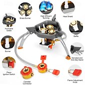 economico Cucina da campeggio-Fornello da campeggio antivento da 12800 W, fornello a gas da campeggio con accensione piezoelettrica, fornello a butano portatile pieghevole a tre bruciatori per esterni, per escursionismo, zaino in