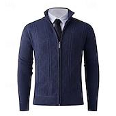 baratos suéter cardigã masculino-Homens Sueter Cardigan Suéter Cortado Suéter com zíper Suéter de malha Estriado Tricotar Tops regulares Tosão Tecido Colarinho Chinês Moda Clássico Férias Roupa Diária Roupa Outono Inverno Vermelho