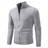 levne pánský svetr cardigan-Pánské Svetr Cardigan Oříznutý svetr Svetr na zip Pletený svetr Rýhovaný Plést Běžné topy Zapni Bez vzoru Stojáček Módní Klasické Dovolená Denní nošení Oblečení Podzim Zima Černá Bordó S M L