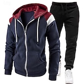 Pánské Tepláková souprava Sada oblečení Sady mikin Mikina Venkovní Denní Sport Kapsy Šňůrky Barevné bloky Černá Rubínově červená Námořnická modř Polyester Sportovní oděvy Módní Šik ven Jaro levne základní mikiny-Pánské Tepláková souprava Sada oblečení Sady mikin Mikina Venkovní Denní Sport Kapsy Šňůrky Barevné bloky Černá Rubínově červená Námořnická modř Polyester Sportovní oděvy Módní Šik ven Jaro