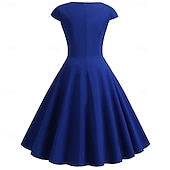abordables Robes-Rétro Vintage Années 1950 Rockabilly Midi Robe Robe trapèze Robe Évasée Ajusté &amp; Évasé Col en V Femmes Halloween Carnaval Saint-Valentin Occasionnel Retour à la maison Soirée à thème rétro Adulte Robe