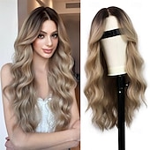levne Syntetické trendy paruky-Syntetické paruky Kudrny Střední část na stroji Paruka Dlouhý Tmavěhnědá Černá Béžová Ombre Gray Ombre Blonde Umělé vlasy Dámské Měkký povrch Módní Snadné přenášení Blonďatá Černá Tónované