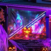 お買い得  ハロウィン壁タペストリー-ハロウィン ブラックライト タペストリー UV反応 暗闇で光る 森 トリッピー 山 霧 墓地 ゴースト 吊り下げ タペストリー 壁アート 壁画 リビングルーム 寝室用