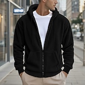 economico felpe in pile-Per uomo Felpa con zip Felpa con cappuccio in pile Felpa con cappuccio in pile Sherpa Nero Blu marino Cachi Grigio Con Cappuccio Semplice Con zip Tasca Frontale Sport &amp; Outdoor Casuale Quotidiano