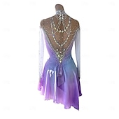 abordables Robes de Patinage Artistique-Robe de patinage artistique Femmes Fille Patinage Robe Violet Trou de pouce Vernis à gel Halo Haute Élasticité Professionnel Compétition Tenue de Patinage Chaleur Thermique cristal pailleté manche