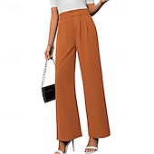 economico gamba larga e vita alta-Per donna Gamba larga Pantaloni Eleganti Streetwear Casual Lunghezza intera Naturale Semplice Elastico in vita Confortevole All&#039;aperto Vacanza Ferie Marrone rossastro Rosso violaceo Cenere Grigio