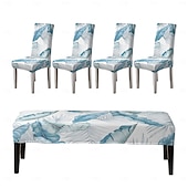 abordables Housse de canapé-Ensemble de housses de chaise et de banc imprimées adaptées aux chaises de salle à manger comprenant 5 pièces, 4 housses de chaise et 1 housse de banc