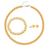 abordables Conjuntos de joyas-Los sistemas nupciales de la joyería 1 Perla Artificial 1 Brazalete Pendientes Collare Mujer Elegante Lujo Bonito Alegría Conjunto de joyas Para Ropa de fiesta de noche