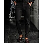 preiswerte Schlank-Herren Anzughose Slim Fit Hose Chinos Tasche Knöpfe Einfach Komfort Formell Party Arbeit Mode Klassicher Stil Schwarz Dunkelblau Mikroelastisch