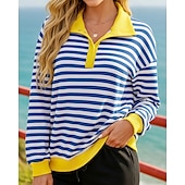 abordables Hoodie &amp; Sweatshirt-Femmes Sweat-shirt à enfiler Hauts décontractés Couleurs contrastées Mode manche longue Top Athleisure Automne Coupe-vent Randonnée Entraînement Course Tenue de sport Tenues de Sport Rayures Jaune